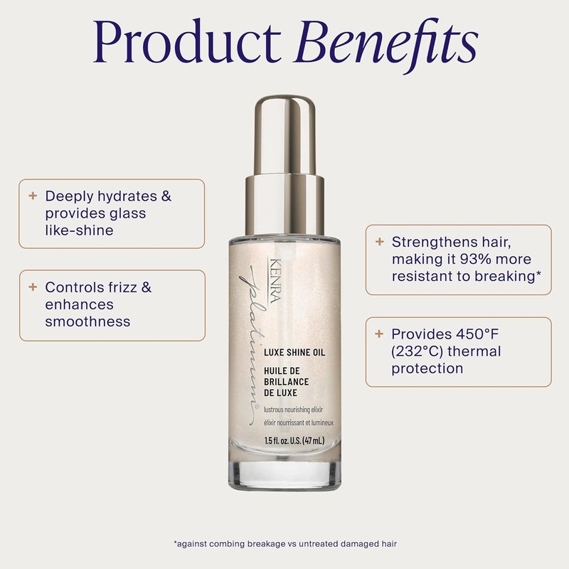 Kenra Professional Platinum Luxe Shine Oil - Gold Enriched Elixir for Enhanced Shine & Manageability | Thermal Protection Up to 450°F | Ideal for Medium to Coarse Hair
