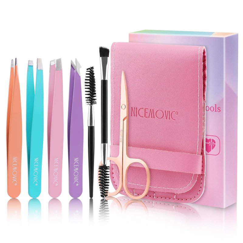 NICEMOVIC 7 Pcs Eyebrow Tweezers for Women Facial Hair, Tweezers Set for Eyebrows, Stocking Stuffers for Women Teen Girls, Basket Stuffers, Christmas Birthday Small Gifts for Teen Girls Mom Her