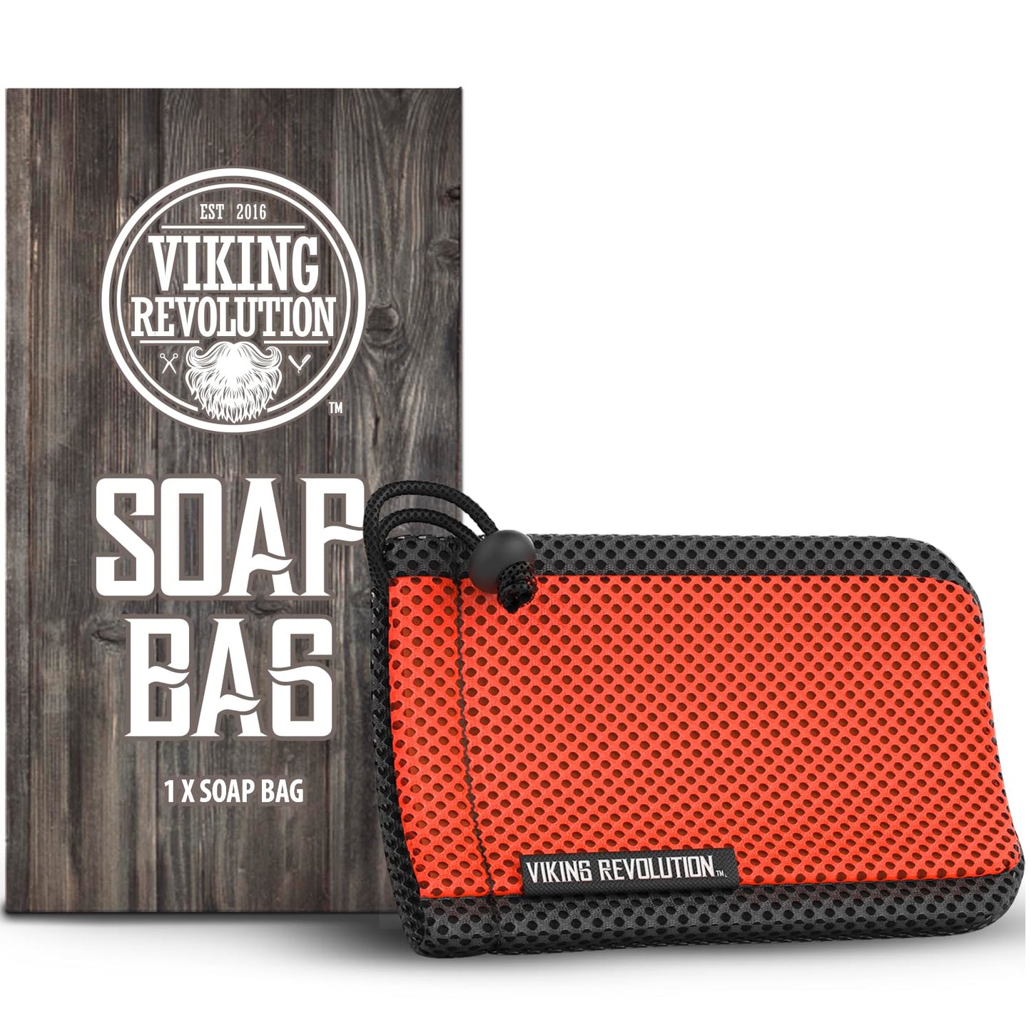 Viking Revolution Soap Bag with Drawstring - Mesh Soap Savers for Bars - Red Mesh Exfoliating Body Scrubber - Creates Rich Lather, Hang to Dry, Ready for the Next Scrub (5.9"x3.7", 1 Piece)
