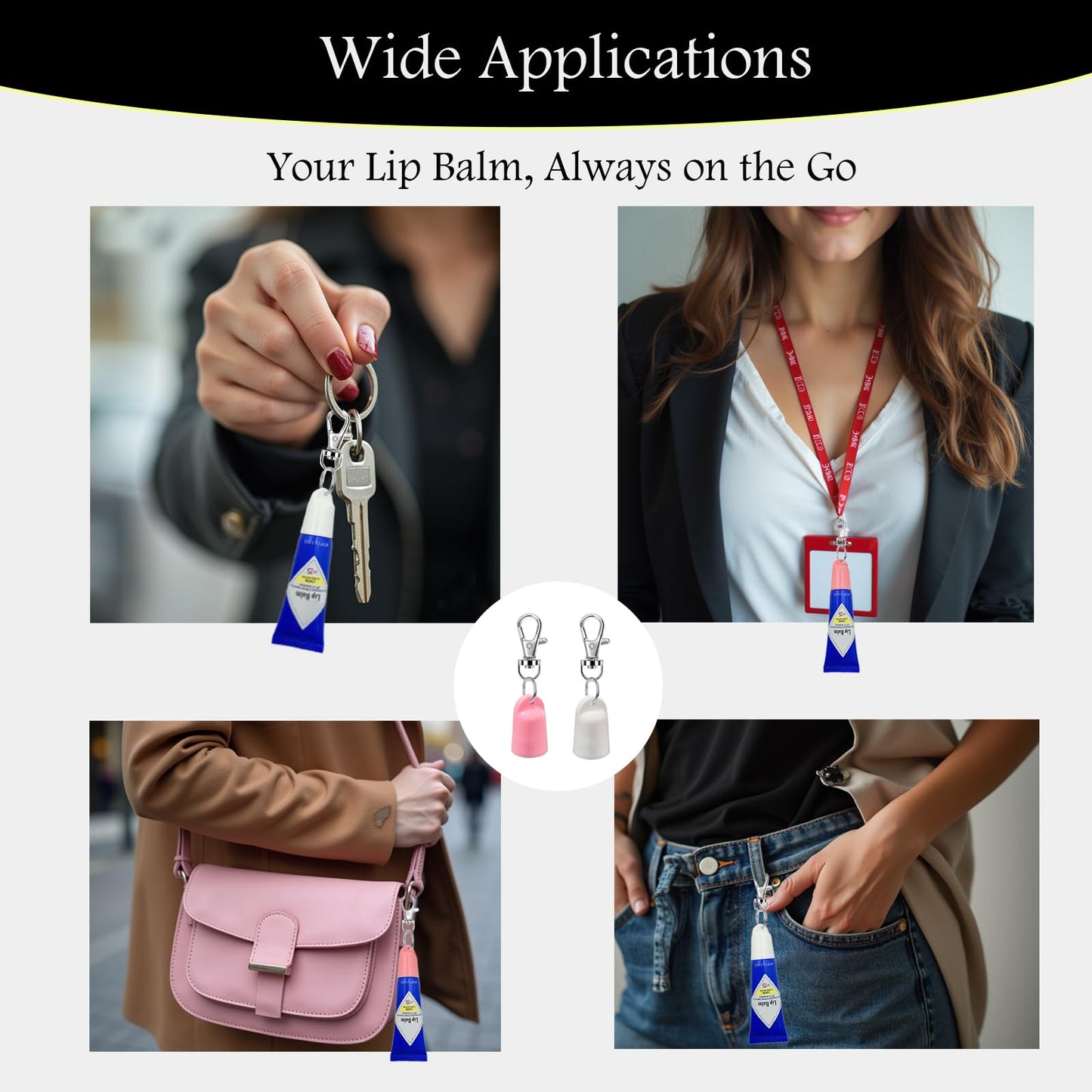 Tonsamvo 【4-Pack】 Keychain Caps for Jack Black 0.25 oz Lip Balm, Portable Replacement Cover Holder, Leak-Proof Design, Never Lose Your Lip Gloss Again