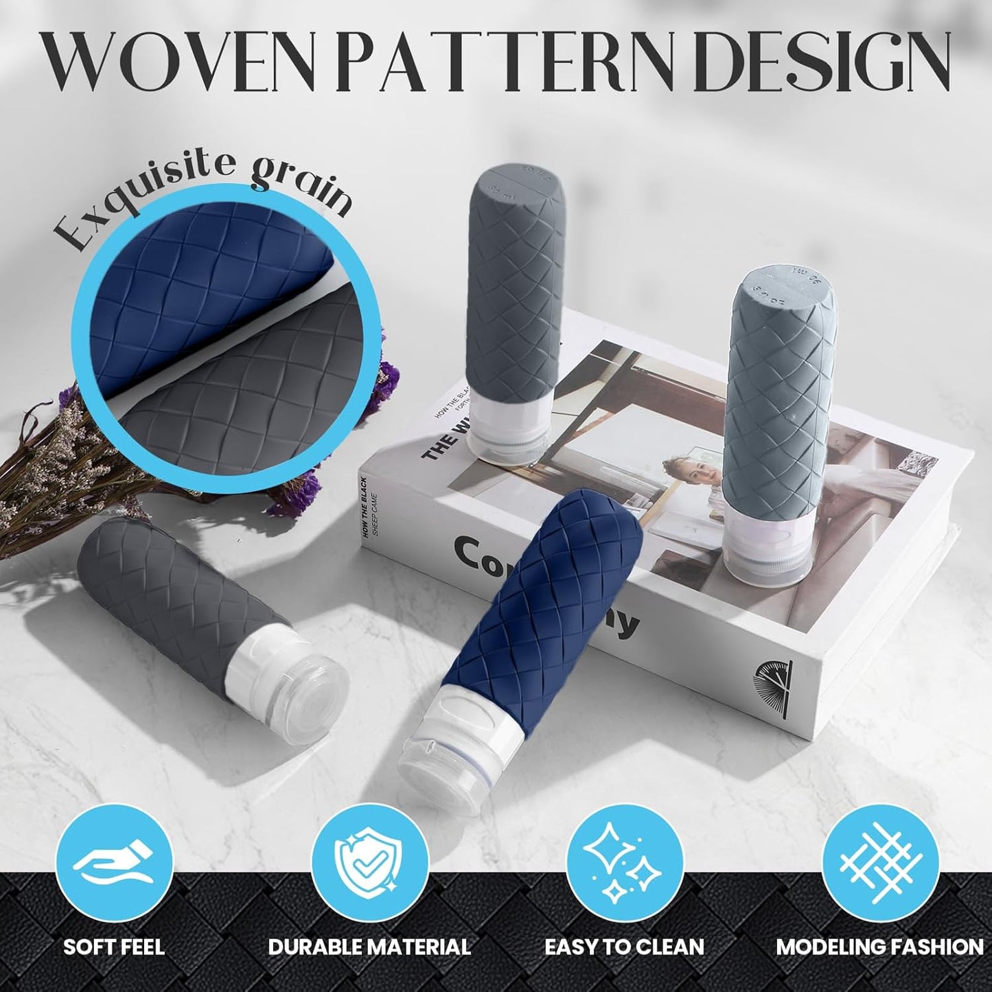 Travel Bottles for Toiletries - TSA Approved Silicone Containers | BPA Free, Leak Proof, Refillable - Navy Blue