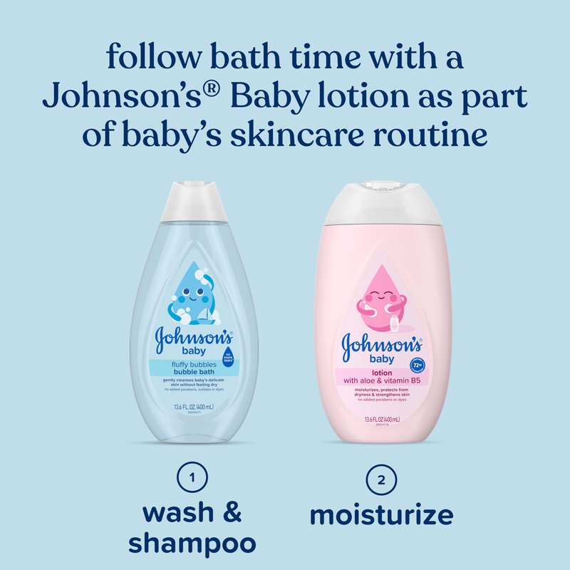 Johnson's Baby Fluffy Bubbles Bubble Bath, No More Tears, Gently Cleanses Delicate Skin Without Feeling Dry, Hypoallergenic, No Added Parabens, Sulfates & Dyes, 13.6 fl. oz