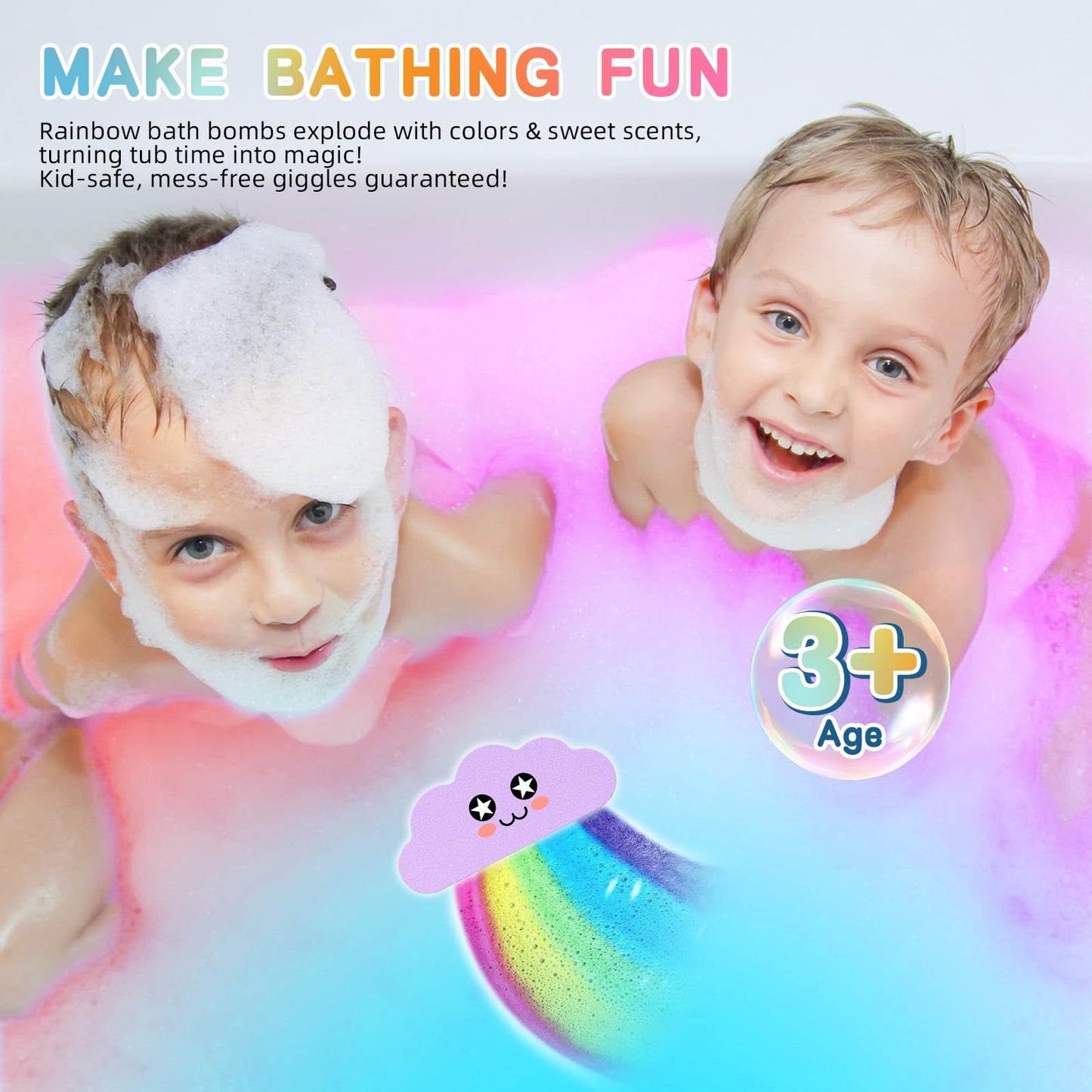 Rainbow Bath Bombs for Kids, Boys & Girls Gifts, Colorful Dissolving Toys with Surprise Colors, Safe & Non-Toxic DIY Bath Time STEM Learning Activity, Bath Toys Ages 3-12