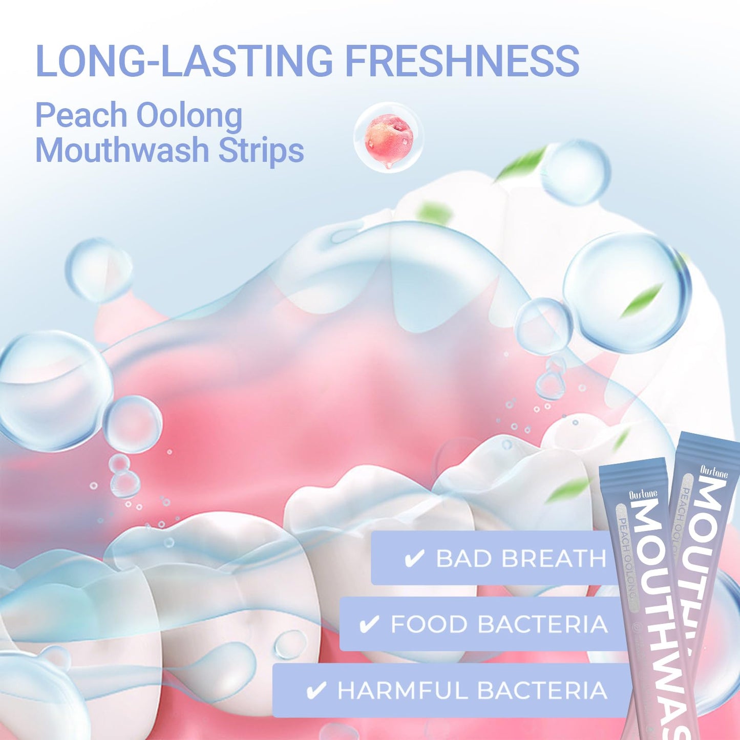 OUSTANE Mouthwash Travel Size, Alcohol-Free Fresh Peach Oolong Mouthwash Strips, Long-Lasting Freshness, Disposable Packs (Pack of 20)