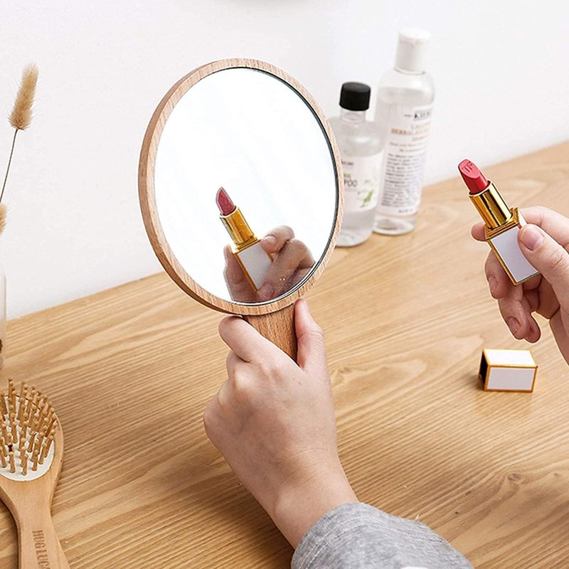 Handheld HD Mirror - Wooden Frame Retro Style | Professional Makeup & Salon Use