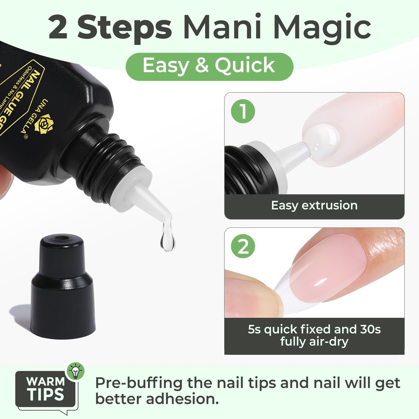 UNA GELLA Gel Nail Glue for Press Ons: 10s Fast Dry No U V Lamp Needed Glue Gel, 3pcs*5ml Upgrade Super Strong Nail Adhesive for Press on Nails, Nail Tips&Acrylic Nails-Maximum Strength, Long-Lasting