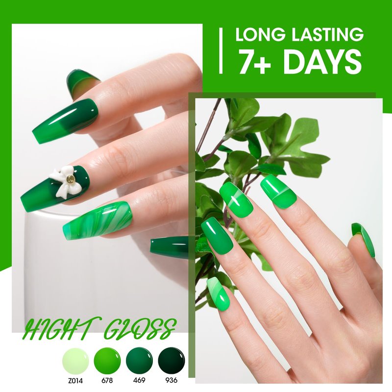 GELLEN Green Nail Polish, Quick Air Dry Non-gel Regular Nail Polish No Light Needed for Finger Toe & Fake Nails | 6-color Spring Summer Full Size Green, Apply 2 Thin Coats | Toxin TPO HEMA Free