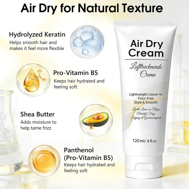 Air Dry Cream for Hair - No-Heat Styling to Smooth Frizz | 4 Fl Oz, Effortless Air-Dried Look