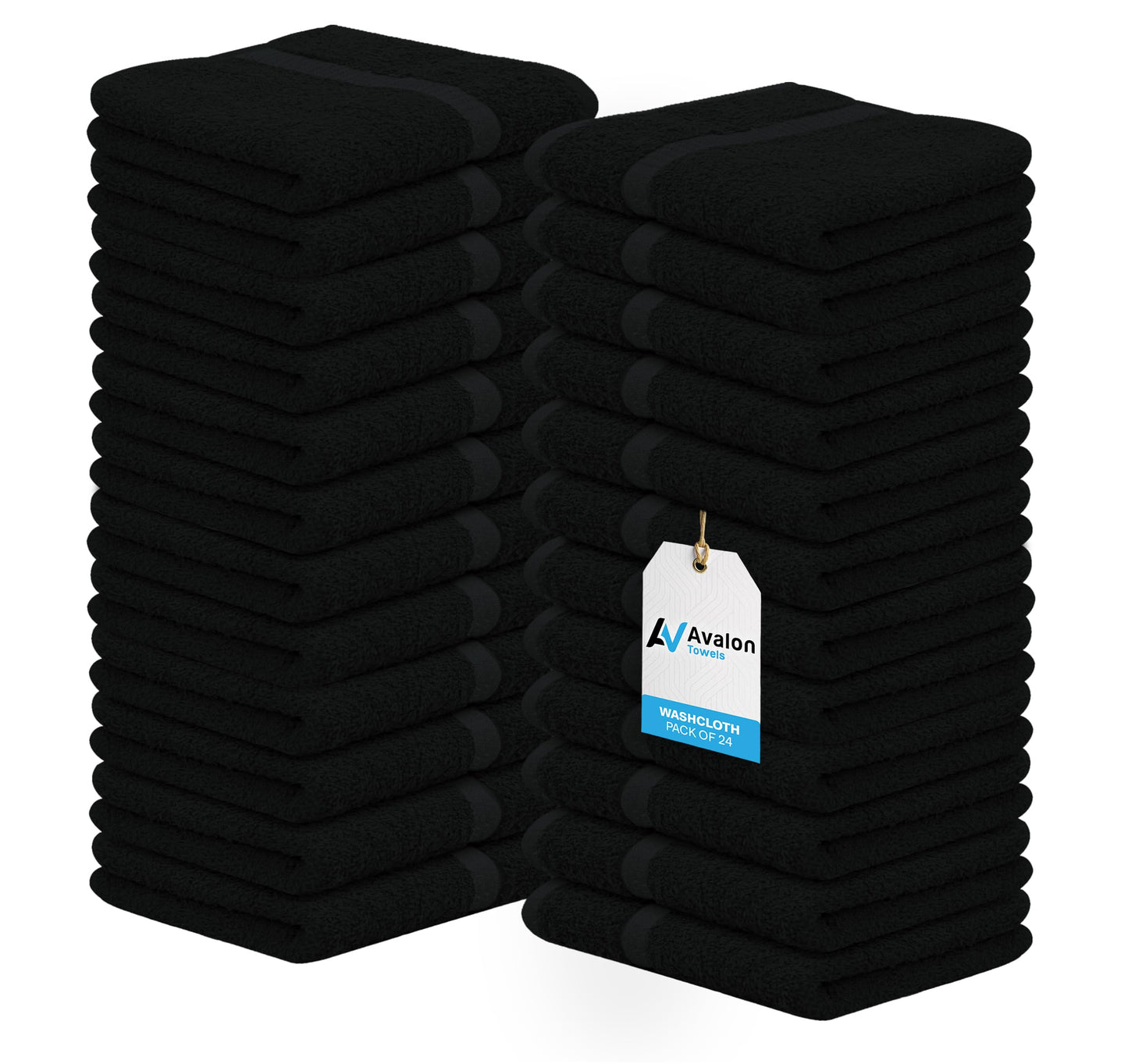 Avalon Towels Wash Cloths for Showering 24 Pack Face Towels 100% Cotton Black Washcloths 12x12 Wash Rags, Facial Towel, Fingertip Towel,Bath Rags