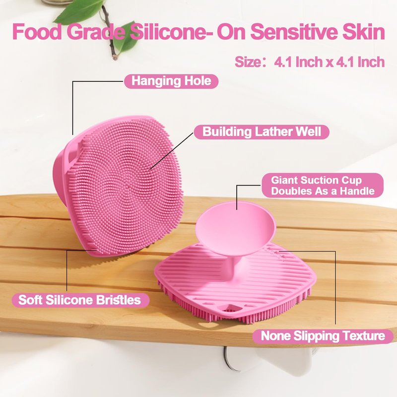 ARIOSOX Silicone Body Scrubber, Bath Brush,Gentle Texture Exfoliating Body Scrubber for Men and Women On Sensitive Skin, Soft Scrubber Builds Up Lather, Getting a Deep Skin Clean (Pink)