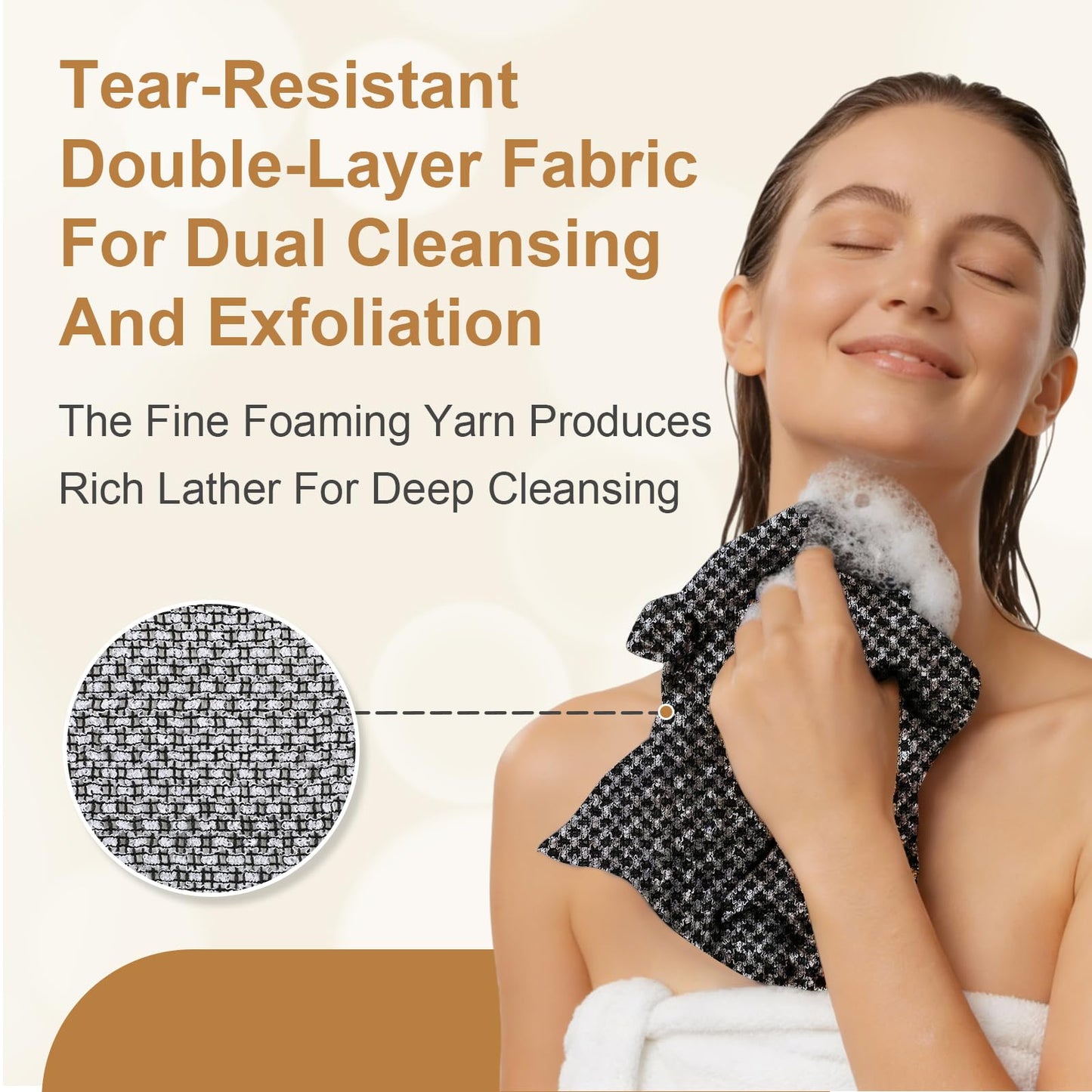 Blissal Exfoliating Shower Towel,Advanced Exfoliating Microfiber Towel,2-in-1 Exfoliation Towels,Premium Scrub Bathroom Towel Set,Body Scrubber with 2 Sides for All Skin Types (Black)