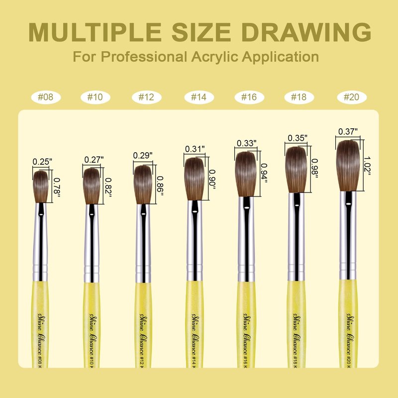 Acrylic Nail Brush Size 12, 100% Pure Kolinsky Nail Brush for Acrylic Application, Professional Nail Extension Manicure Tool Nail Drawing Pen for DIY Home Salon(Yellow)