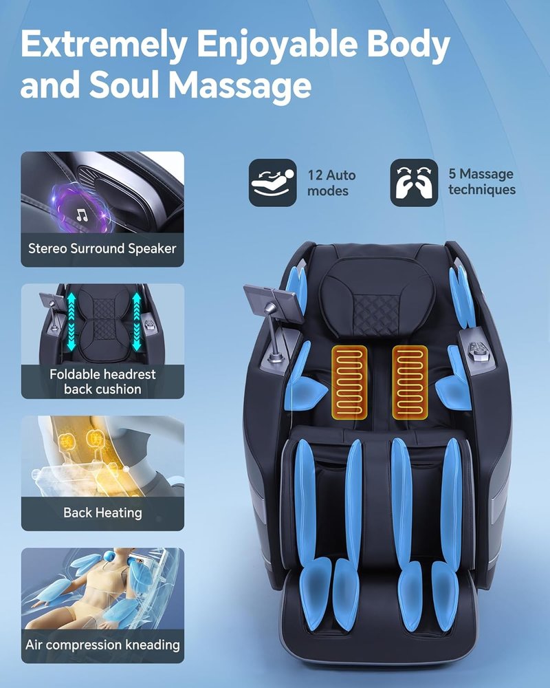 Skiennix Full Body Massage Chair - Zero Gravity 3D SL-Track Shiatsu with Rocking Sleep Mode, Black