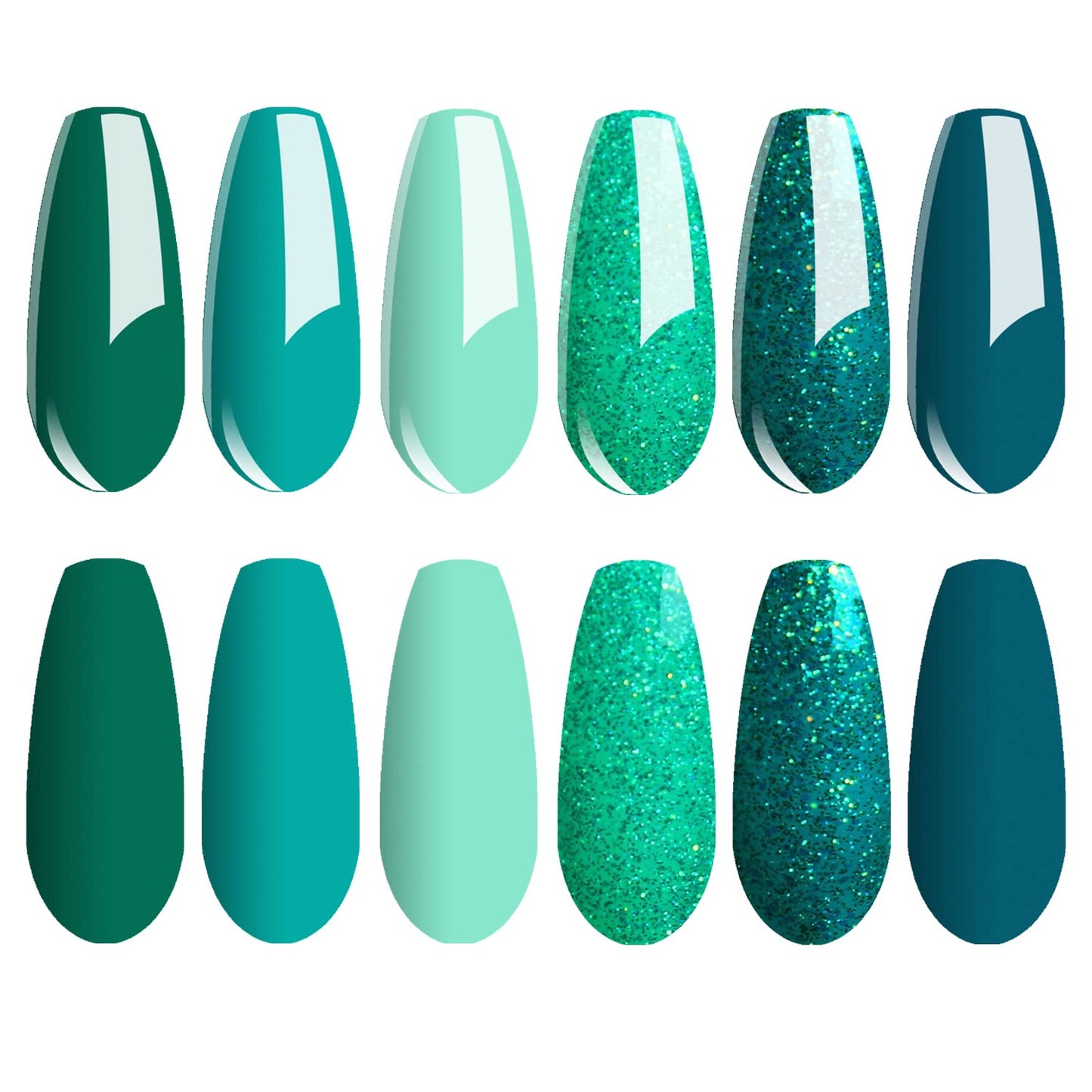 Vishine Gel Polish Set Green Teal Blue Glitter Colors 6pcs Soak Off UV LED Gel Nail Manicure Kit 8ML
