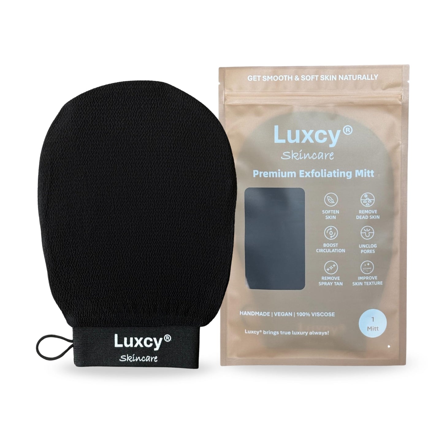 Luxcy Premium Korean Exfoliating Mitt & Body Scrubber Glove, Viscose Fiber Dead Skin Remover for Smooth, Radiant Skin, Shower Skincare, Keratosis Pilaris Treatment & Self-Tan Prep (1 Pack)