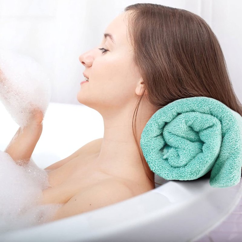 Cleanbear Bath Towels Set of 2 Shower Towels Ultra Soft Cotton Towel for Bathrooms 2 Colors 55 by 27 Inches Thick Bath Towel for Body Drying (Light-Brown and Teal)