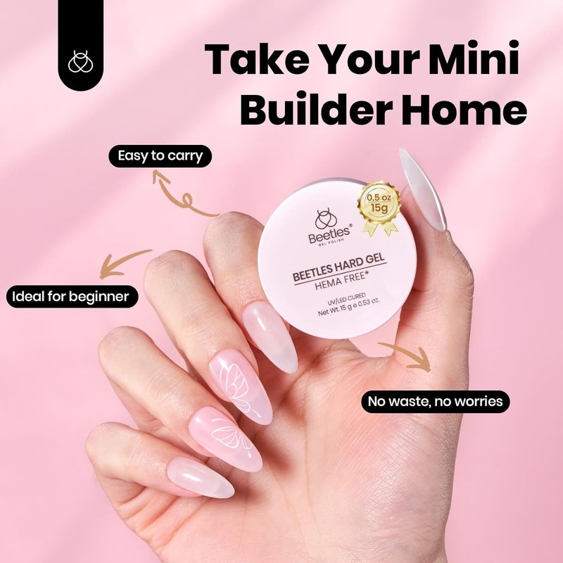 Beetles HEMA-Free Hard Gel Set-Dewy Breeze 0.5 oz Mini Size 9 in 1 Nail Extension Sculpting Instant Apex Building for First-Time Users Professionals,Clear Builder Nails Gel, UV & LED Lamp Needed