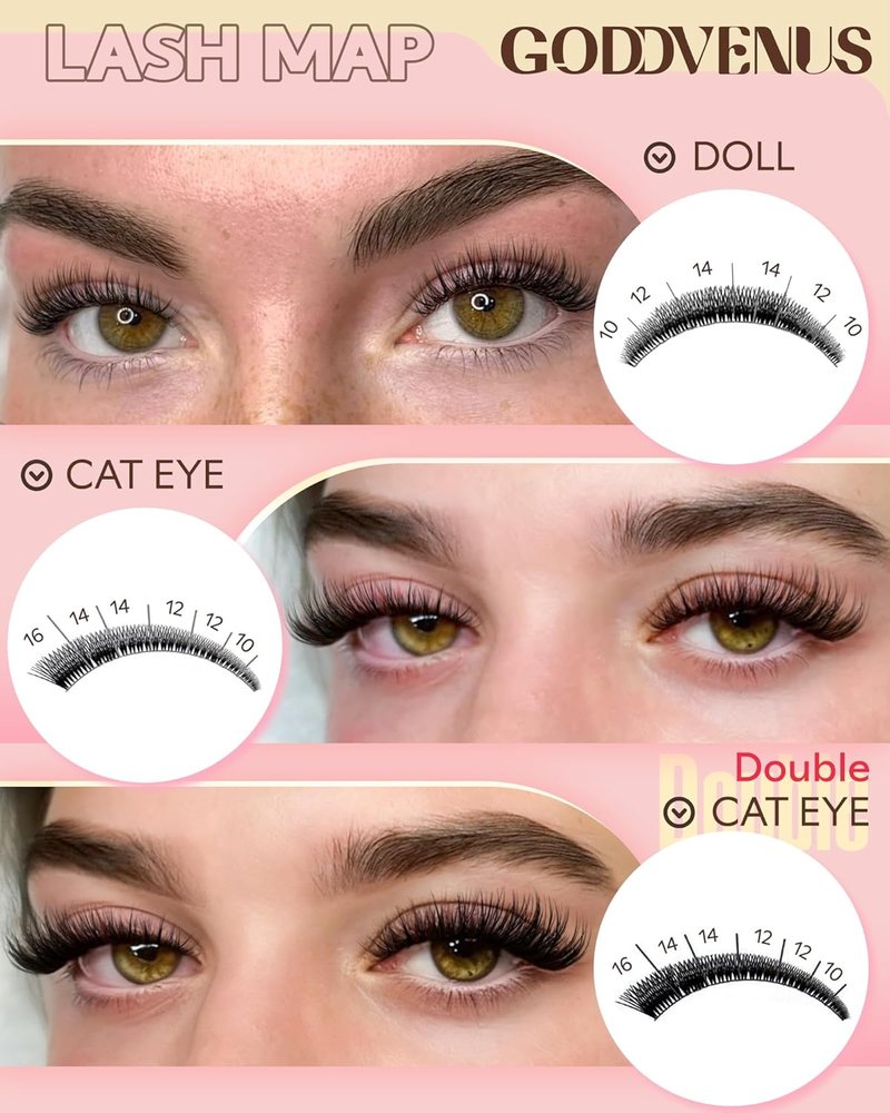Goddvenus Wispy Lash Clusters Kit Mascara-like Natural Eyelash Clusters Lashes Cluster Eyelash Extensions Kit 10-16mm False Eyelashes Individual Lashes C Curl Lash Extension Kit For DIY
