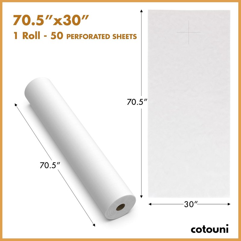 Regine Switzerland Disposable Non-Woven Paper Exam Table Covers - 70.5" x 30" - 50 Perforated Sheets - Latex-Free & Recyclable