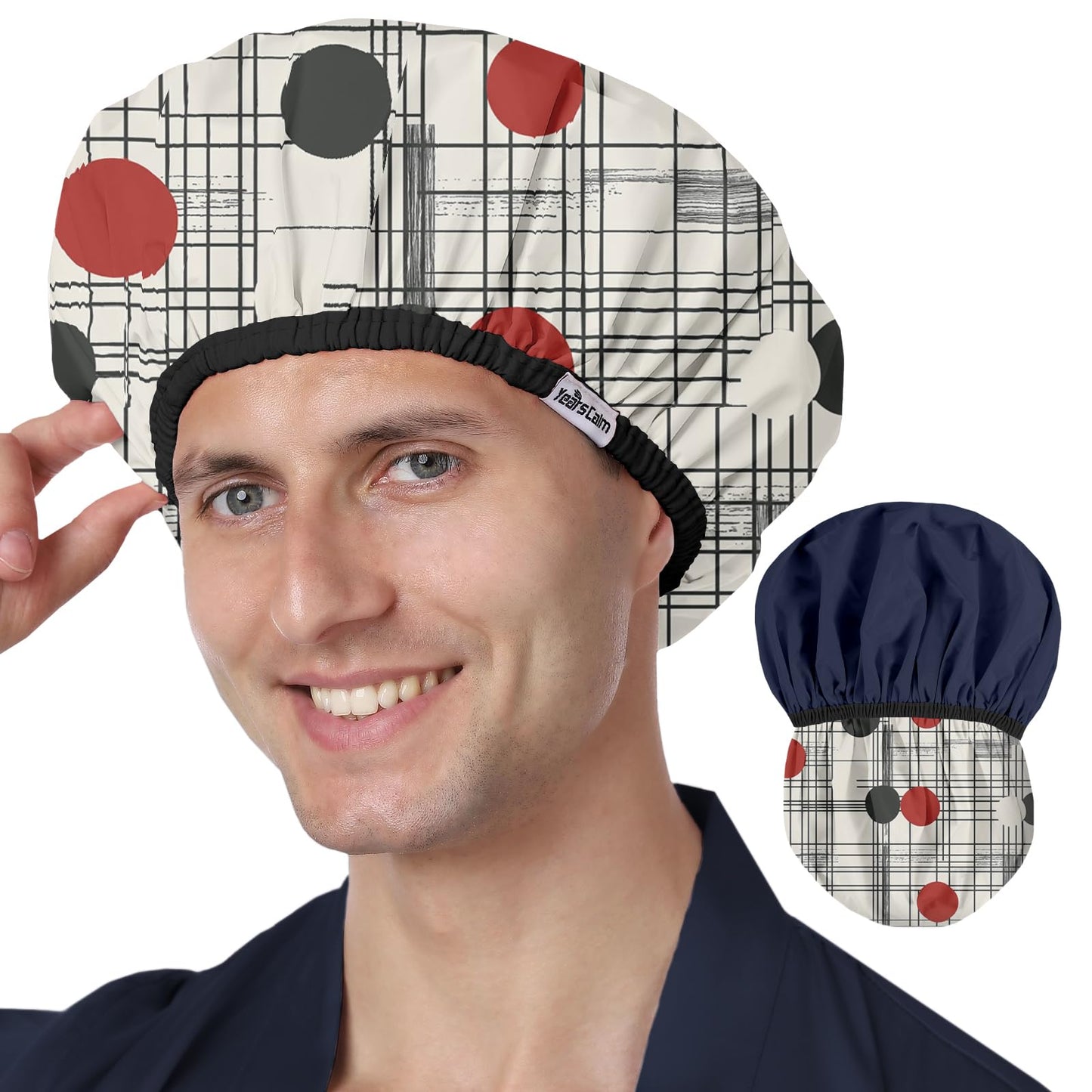 Years calm Shower Cap for Men, Waterproof Reusable Hair Cap with Dual-Layer Design, Reversible Double-Sided Use, Stretchable Elastic Band, Comfortable Fit for Shower, Gym, Hair Care & Travel