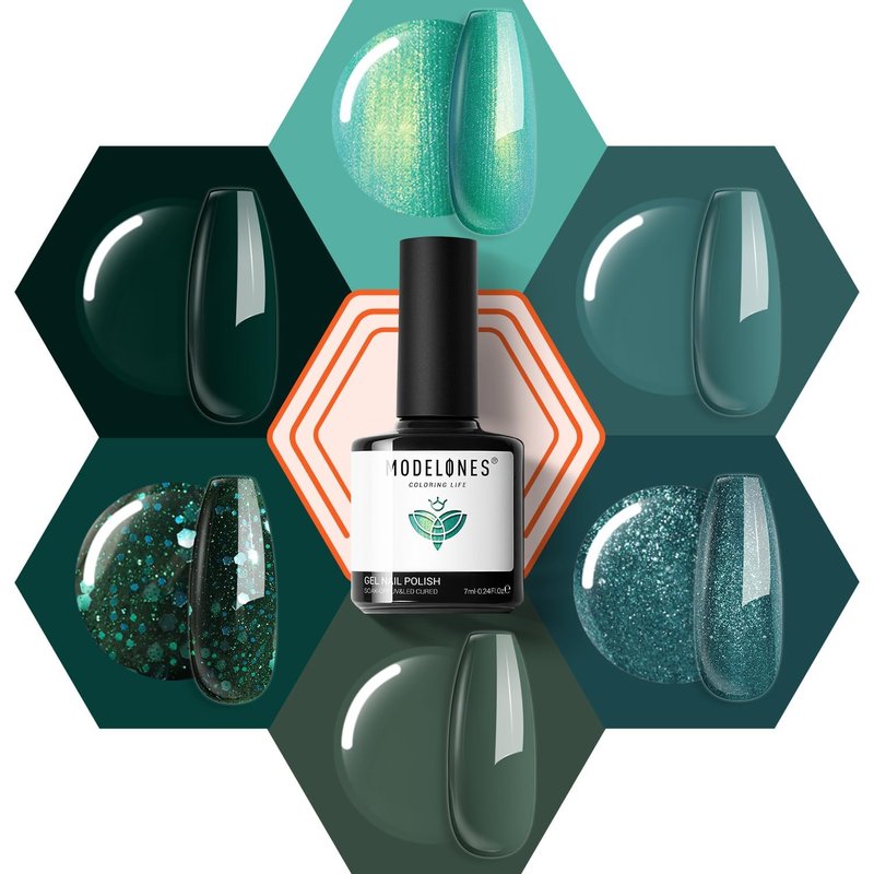 Ethereal Green Gel Nail Polish Set - 6 Colors for Spring/Summer | Mermaid Lagoon & Turquoise Glitter