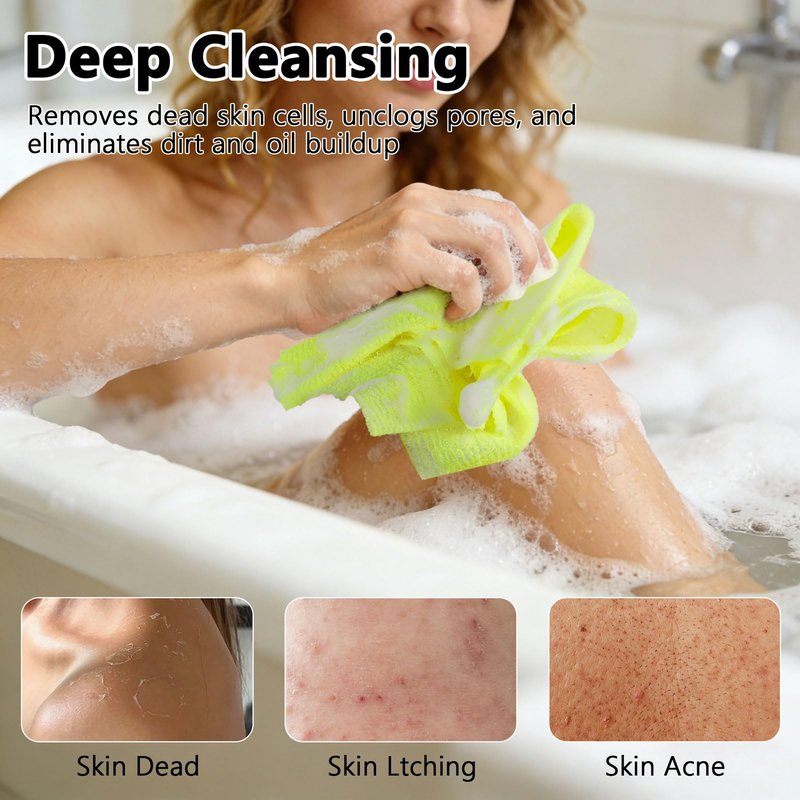 BTYMS Exfoliating Washcloth Bath Towel, 6 Pcs Nylon Back Washer Back Scrubber Body Scrub Cloth for Shower