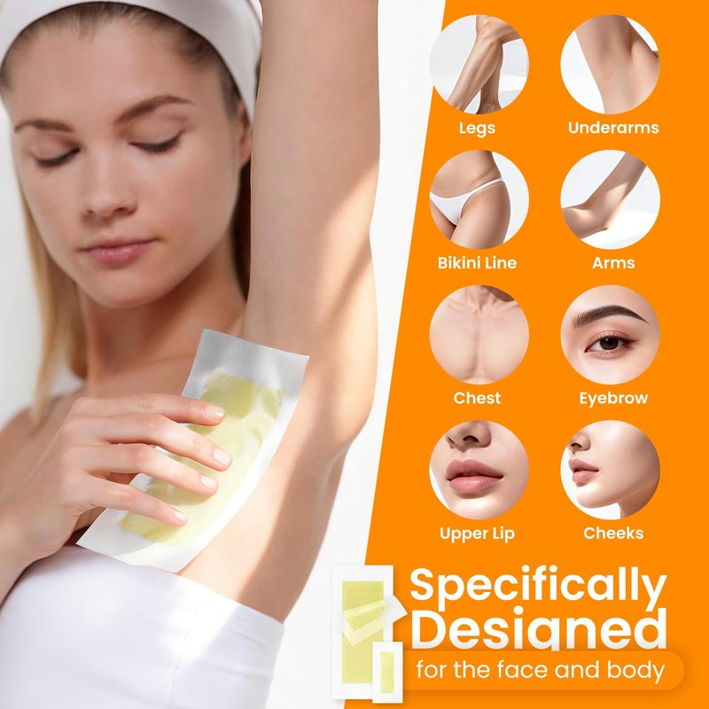 100 PCS Wax Strips for Hair Removal: 40 Facial & 60 Body Hair Removal Waxing Kit with Calming Oil Wipes - For Face, Eyebrow, Body, Arms, Legs, Bikini Area