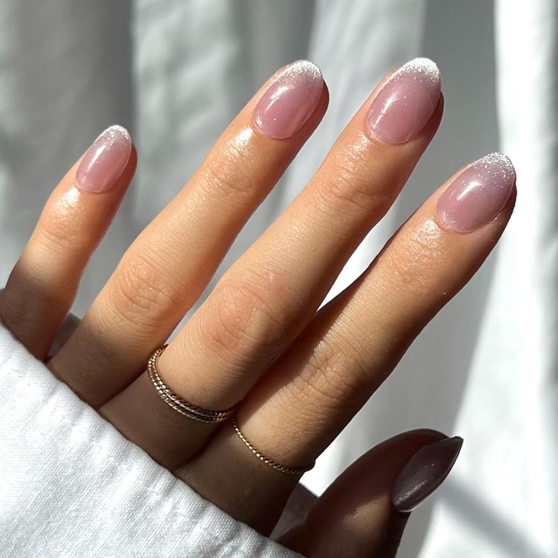 Glamnetic Press On Nails - Fairy Dust Short Oval Beige-Pink | Metallic Finish, 15 Sizes in 30 Nail Kit with Glue