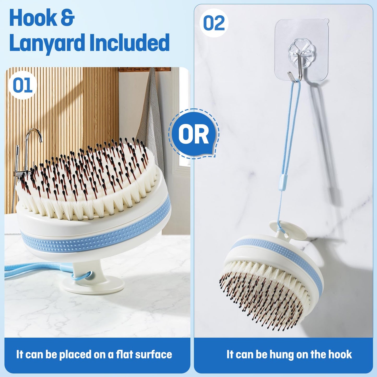 Wonsagain Scalp Massager with Double-Layer Bristles,Anti-Slip Rich-Lathering Hair Washing Shampoo Brush,Curved Scalp Scrubber with Better Head Fit for Dandruff Removal,Wet&Dry Use Scalp Stimulator.