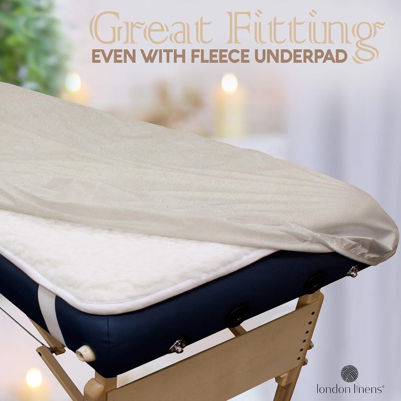 LONDON LINENS Pack of 2 Extra Thick 3 Piece Massage Table Sheets Set - 100% Natural Cotton Flannel - Includes Massage Table Cover, Massage Fitted Sheet, and Massage Face Rest Cover (Natural)