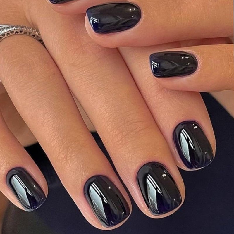 GLAMERMAID Black Extra Short Press on Nails, Natural Pure Black Fake Nails Short Squoval, Dark Gothic Square Soft Gel Glue on Nails, Acrylic False Nails, Opaque Glossy Round Emo Fake Nails for Women