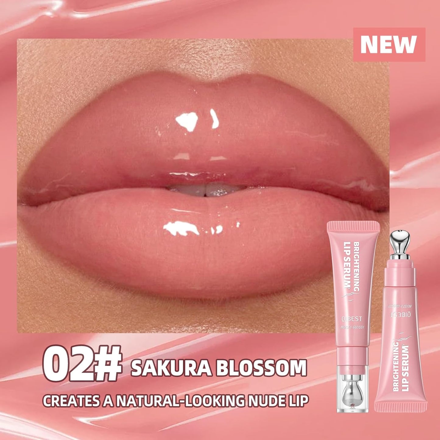 URQT Brightening Lip Serum, Hydrating Glossy Lip Oil with Metal Applicator, Plumping Moisturizing Lip Care Tint, Non-Sticky High Shine Lip Glow for Dry Lips (02# SAKURA BLOSSOM)