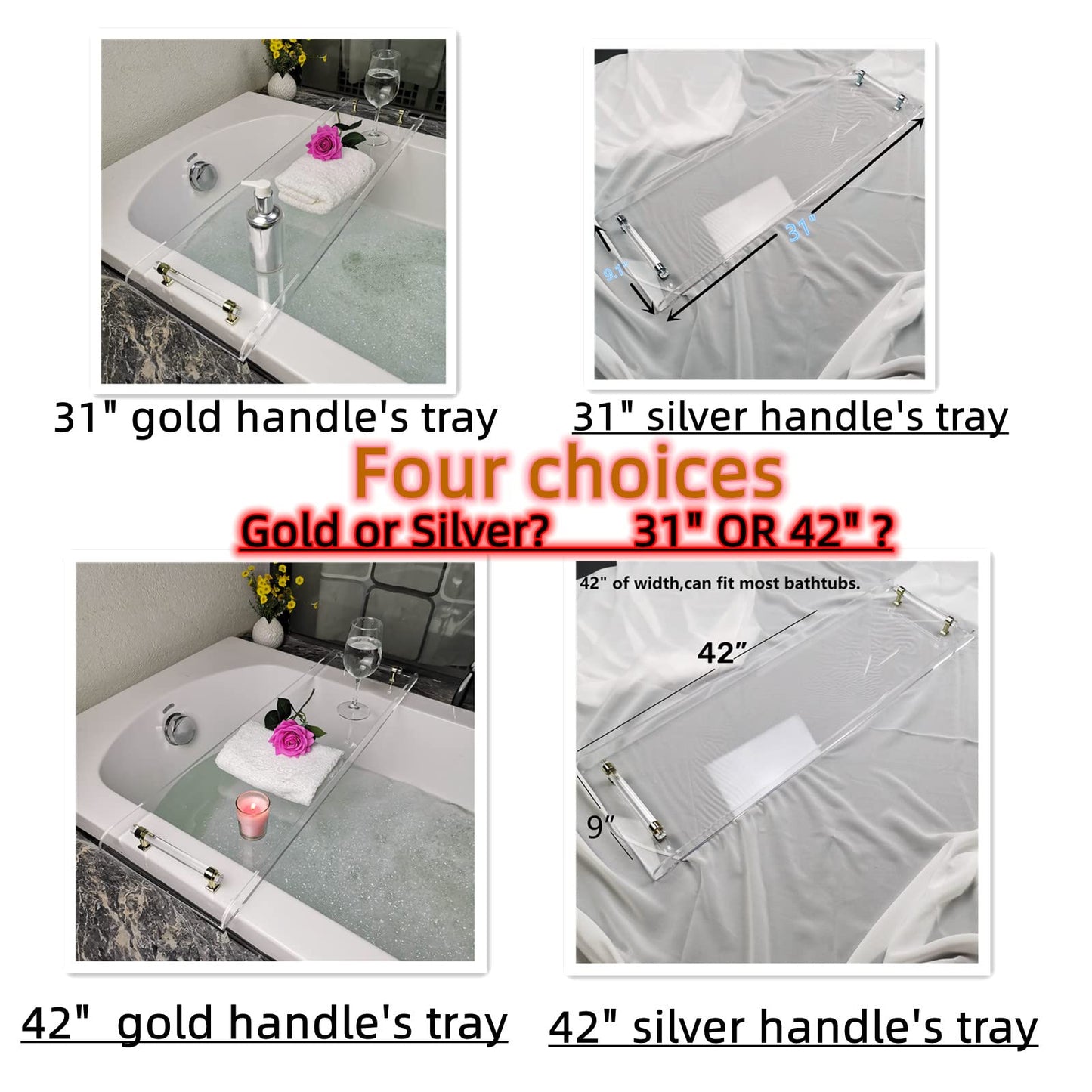 Zinging Life Bath Tub Tray,Clear Bathtub Tray for Luxury Bathroom – Waterproof Bath Caddy with Sleek Surface –No Assembly– Easy Cleaning Bathtub Organizer for Spa Relaxation (31")