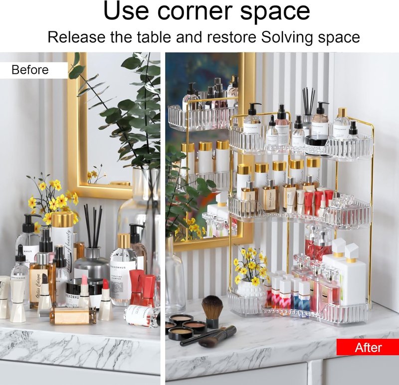 3-Tier Corner Bathroom Organizer - Large Capacity Makeup & Skincare Storage | Clear