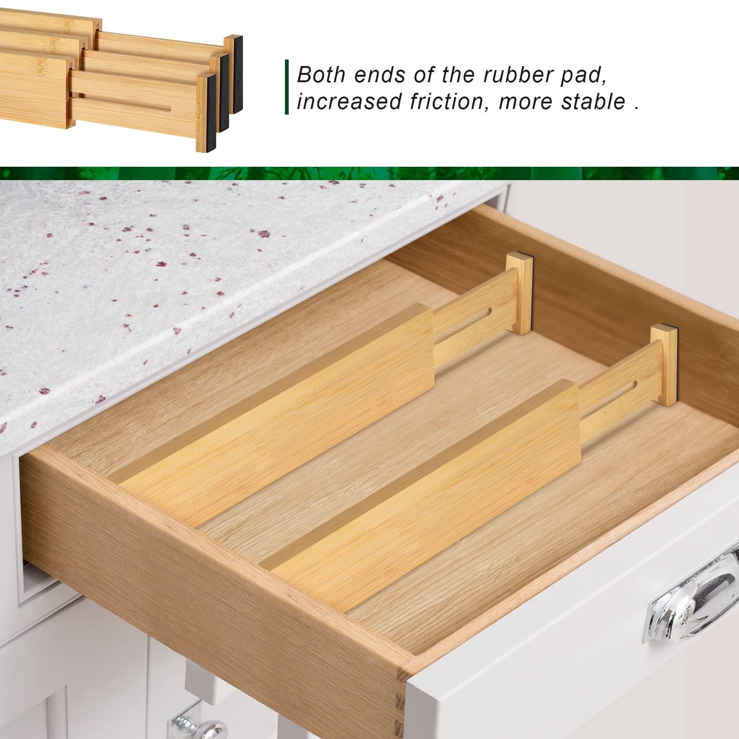 4 Pack Bamboo Drawer Dividers 2.6" High, Adjustable Length from 12 Inch to 17 Inch, Expandable Kitchen Drawer Organizer Separators for Clothes, Kitchen, Bedroom, Dresser, Office (Beige)