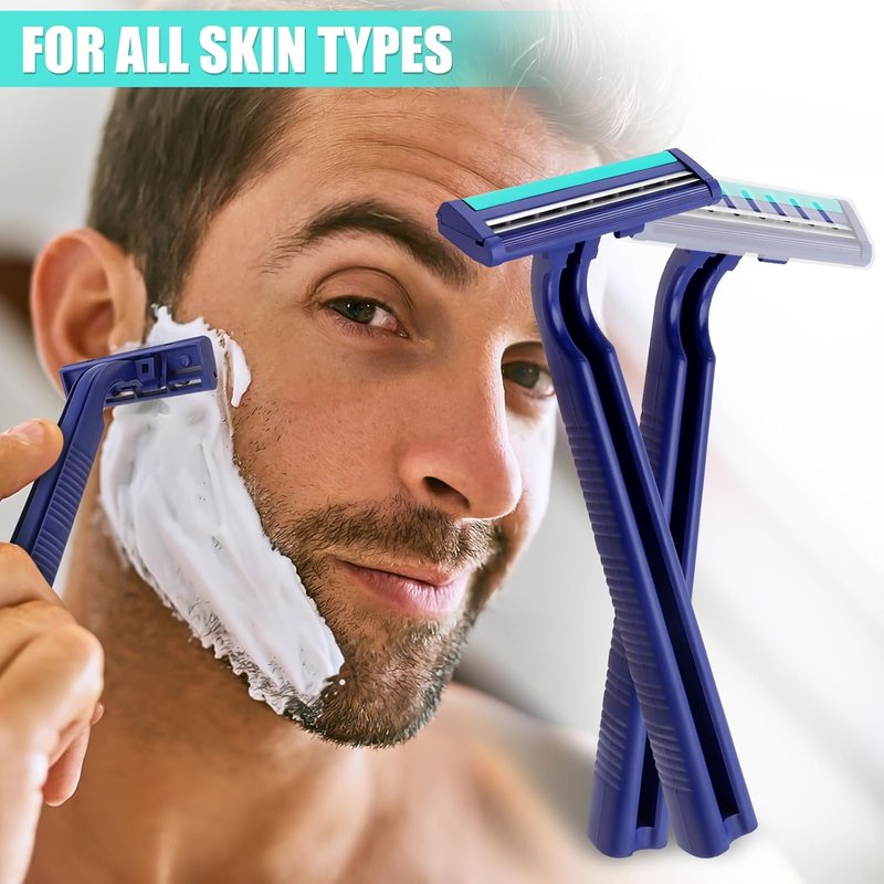Disposable Razors for Men - Twin Blade Travel Shaving Kit | 200 Pack for Camping & Travel (Blue)