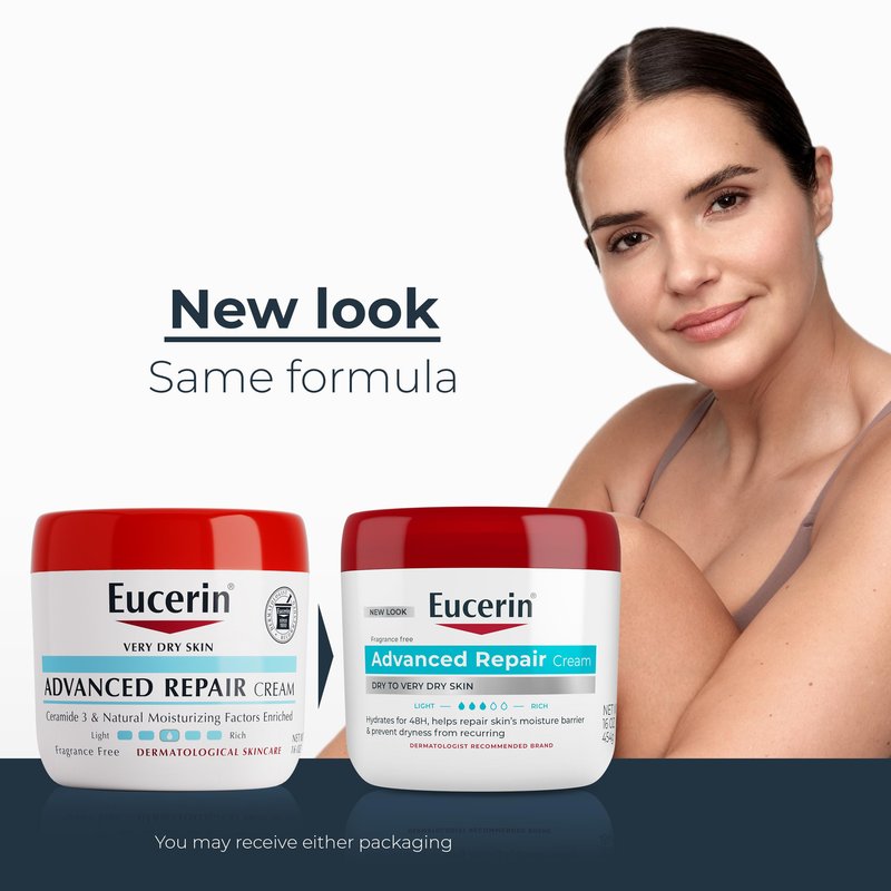 Eucerin Advanced Repair Body Cream, Urea Enriched, Unscented Body Cream for Dry Skin With Triple Moisturizing Complex, 16 OZ Jar