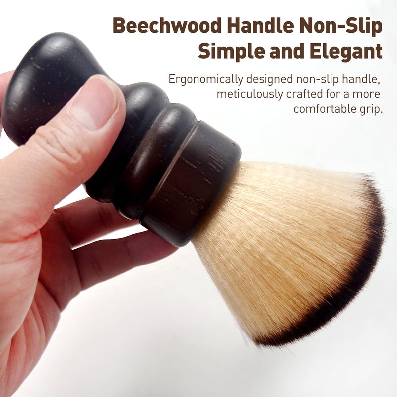 Jaasuee Large Neck Duster Soft Nylon Hair Barber Brush with Wooden Handle Face Cleaning Hairbrush for Haircuts and Styling Kits, Brown