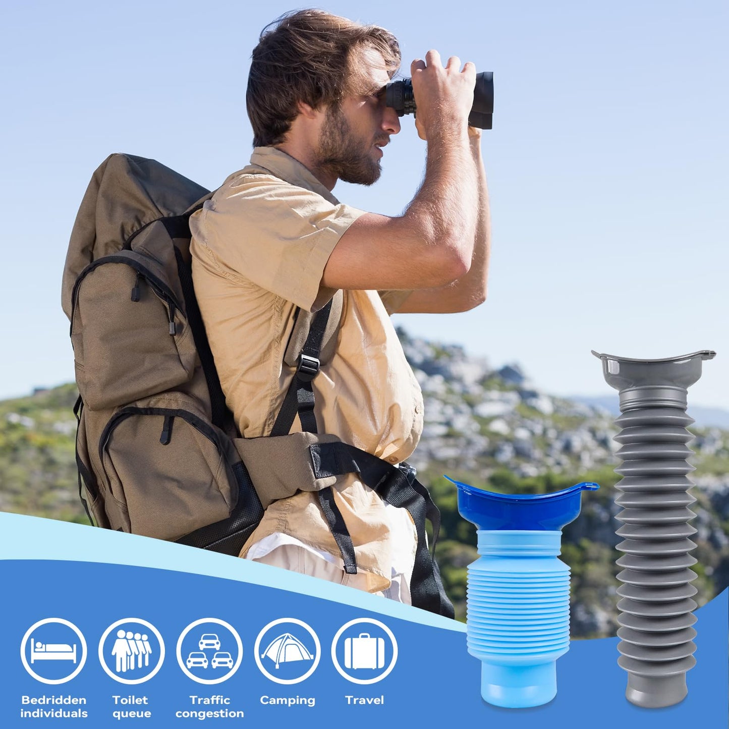 Pee Bottles for Men, Collapsible Emergency Urinal With Disposable Replacement Bags, Leakproof Car Pee Bottle for Men and Women, 750ml, 2-Piece Set Urine Bottle, Travelling, Traffic Jams & Hiking