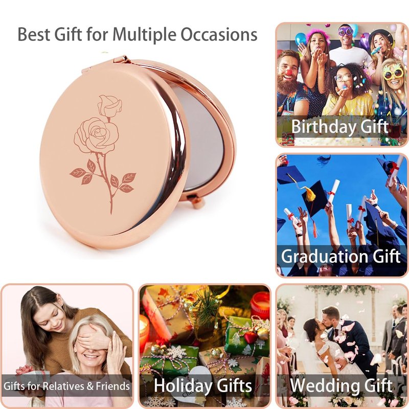 PDOZV Compact Mirror Round 2.6” 1X/2X Engraved Pocket Mirror Gifts for Bridesmaid Birthday Anniversary Mothers Day for Women Mom Wife (RG01)