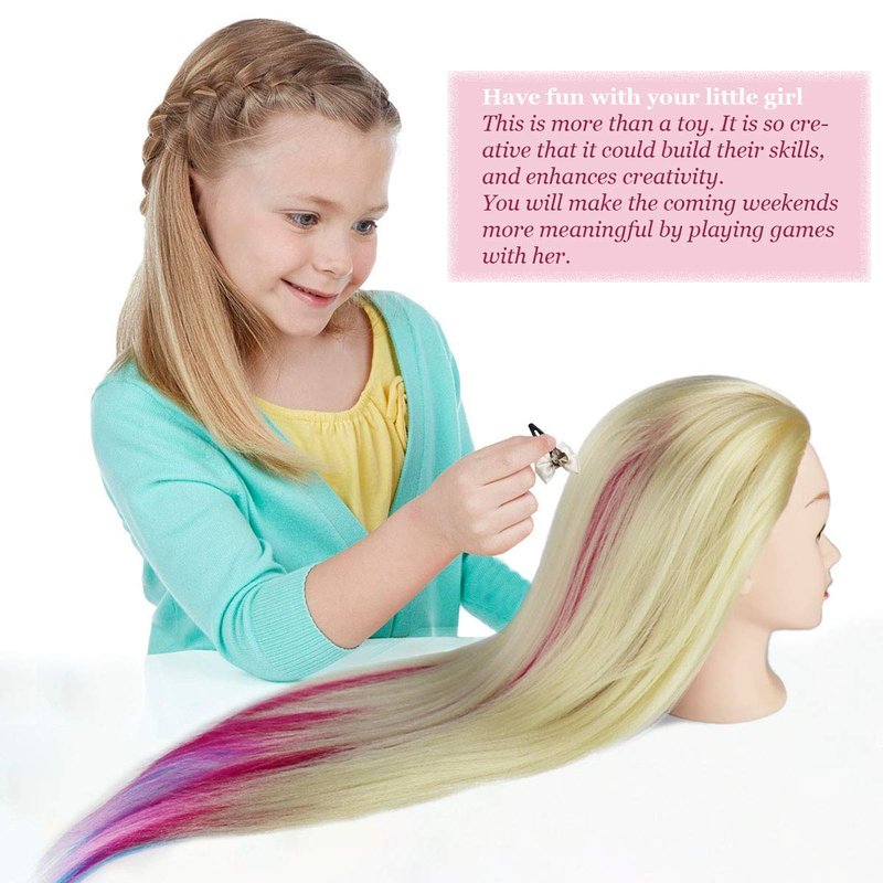 Beauty Star 29" Colorful Mannequin Head with 100% Syntheic Hair, Doll Head for Hair Styling and Braiding Practice, Professional Bride Cosmetology Training Manikin Head with Clamp Stand Updo Kit