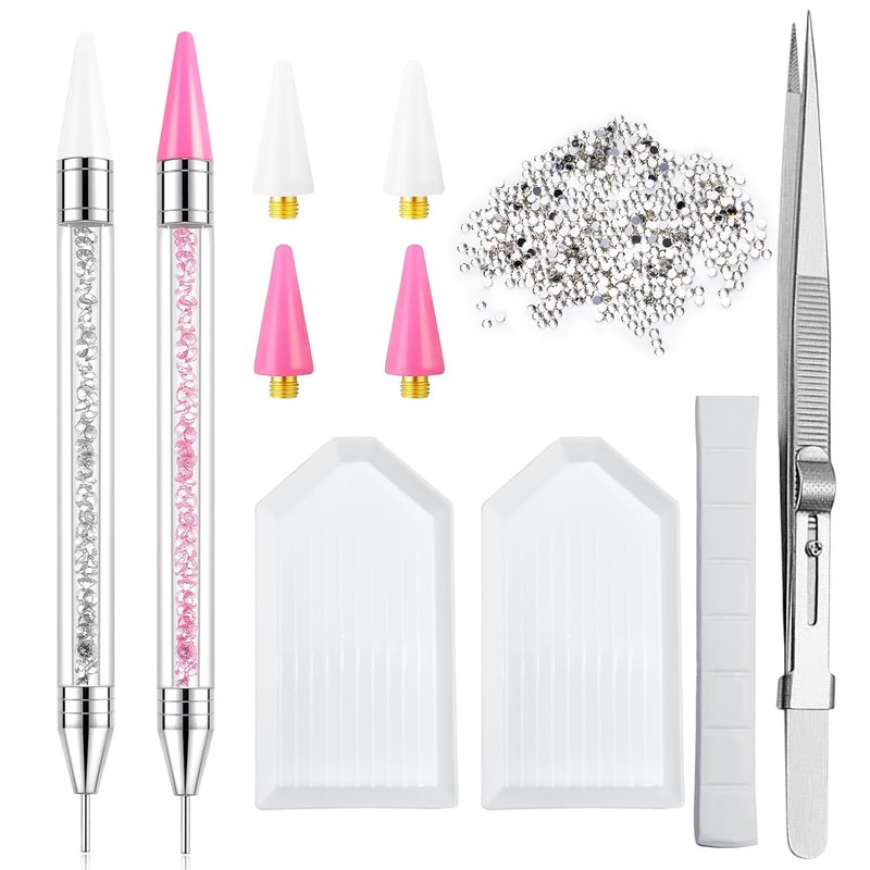 Rhinestone Picker Tool Kit - 2 Dual-Head Bedazzling Pens, 4 Wax Tips, 1400 Rhinestones & Organizer Trays