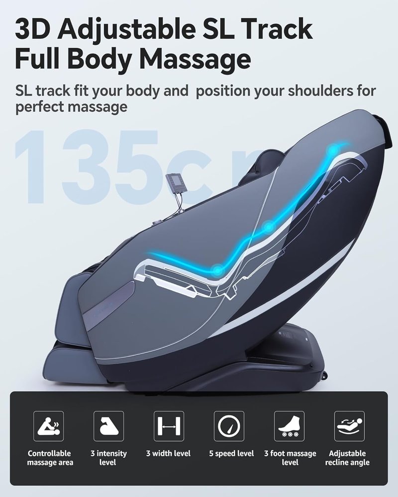 Skiennix Full Body Massage Chair - Zero Gravity 3D SL-Track Shiatsu with Rocking Sleep Mode, Black