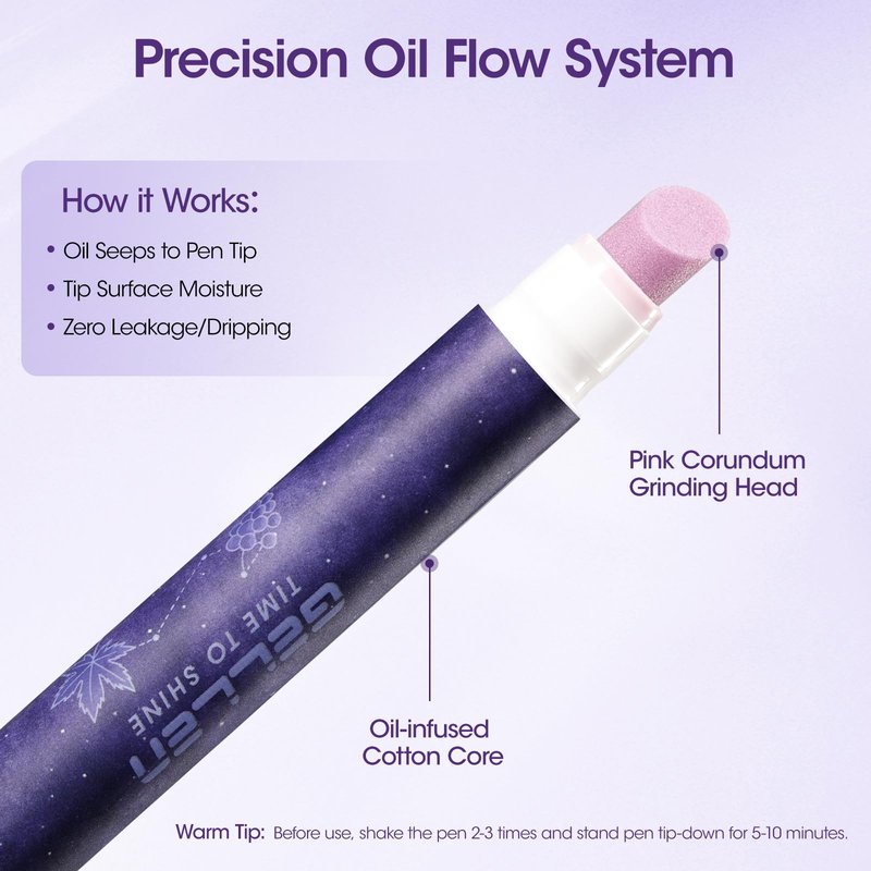 Gellen 2-in-1 Ceramic Cuticle Oil Pusher Pen Set - 2Pcs Grape Scent Cuticle Remover Pen & Nourishing Cuticle Oil Pen for Hangnails & Dry & Damaged Nails, Nail Treatment Pens for Home Salon