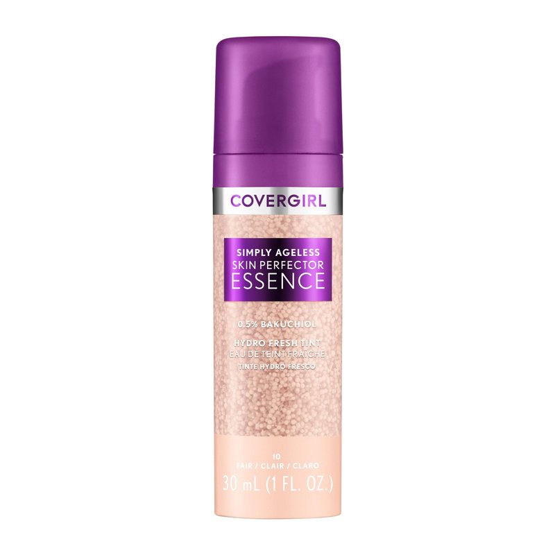 Covergirl Simply Ageless Skin Perfector Essence Foundation, 10 Fair, Tinted Skincare Makeup Hybrid, Sheer Tint, Radiant Finish, Glowy Finish, Vegan Formula, 1.0oz