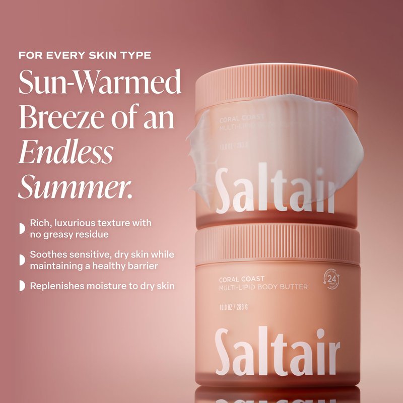 Saltair Multi-Lipid Body Butter – Hydrating 24-Hour Moisture – Body Cream for Soft Skin & Barrier Support – Ceramides, Coconut Oil & Shea Butter for Dry Skin Care – Golden Hour, 10oz