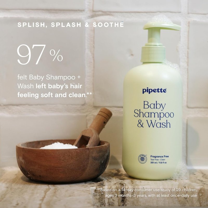 Pipette Baby Shampoo & Wash Discovery Duo - Gentle Tear-Free Bath Essentials for Newborns | Fragrance-Free & Vanilla/Ylang Ylang Scents, Pack of 2