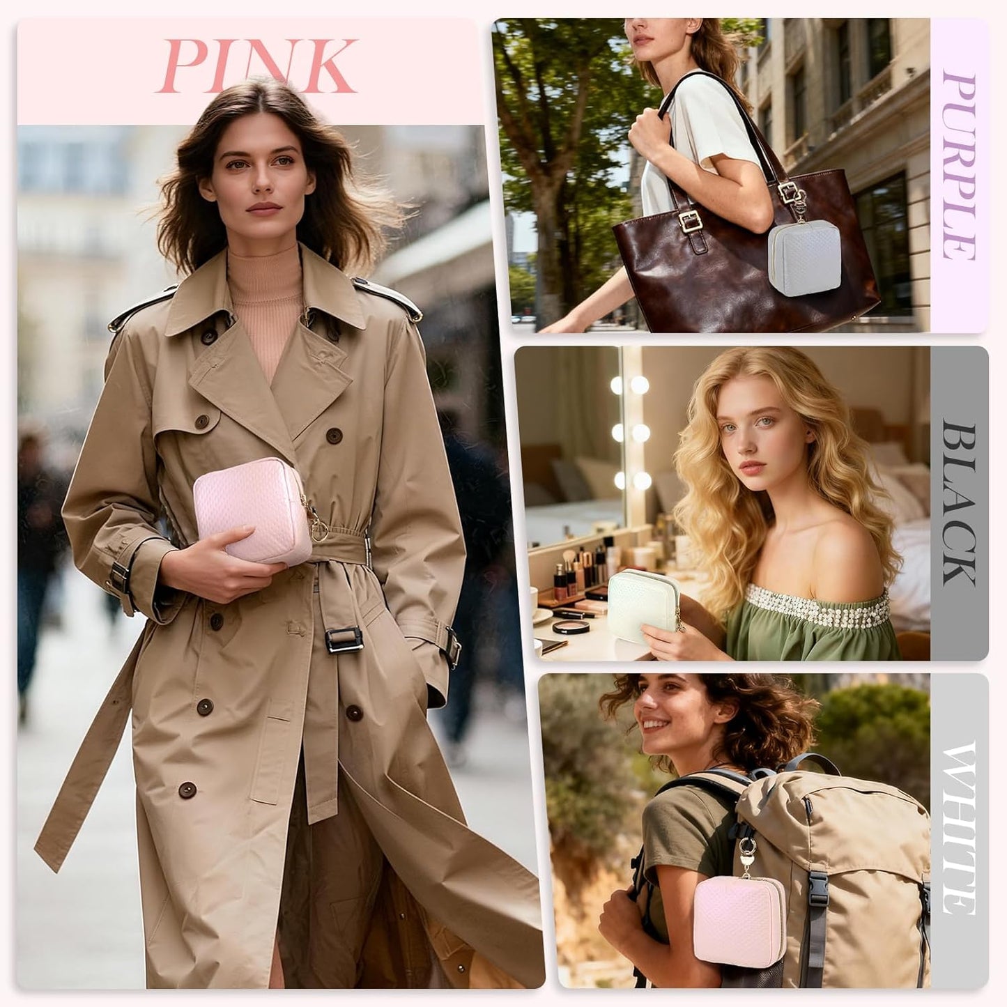 Skiennix Small Makeup Bag - Portable Mini Cosmetic Travel Pouch for Women | Pink, Perfect Gift Option