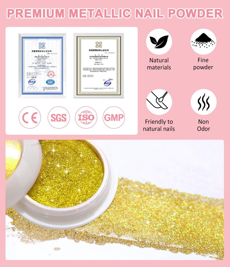 4 in 1 Upgrade 3D Gel Nail Gold Chrome Nail Powder【NO.1 -100% 3D Effect】20g No Wipe 3D Gel Nail Art Sculpture with Glitter Chrome Nail Powder for Home DIY Salon Gifts Women- White Gold