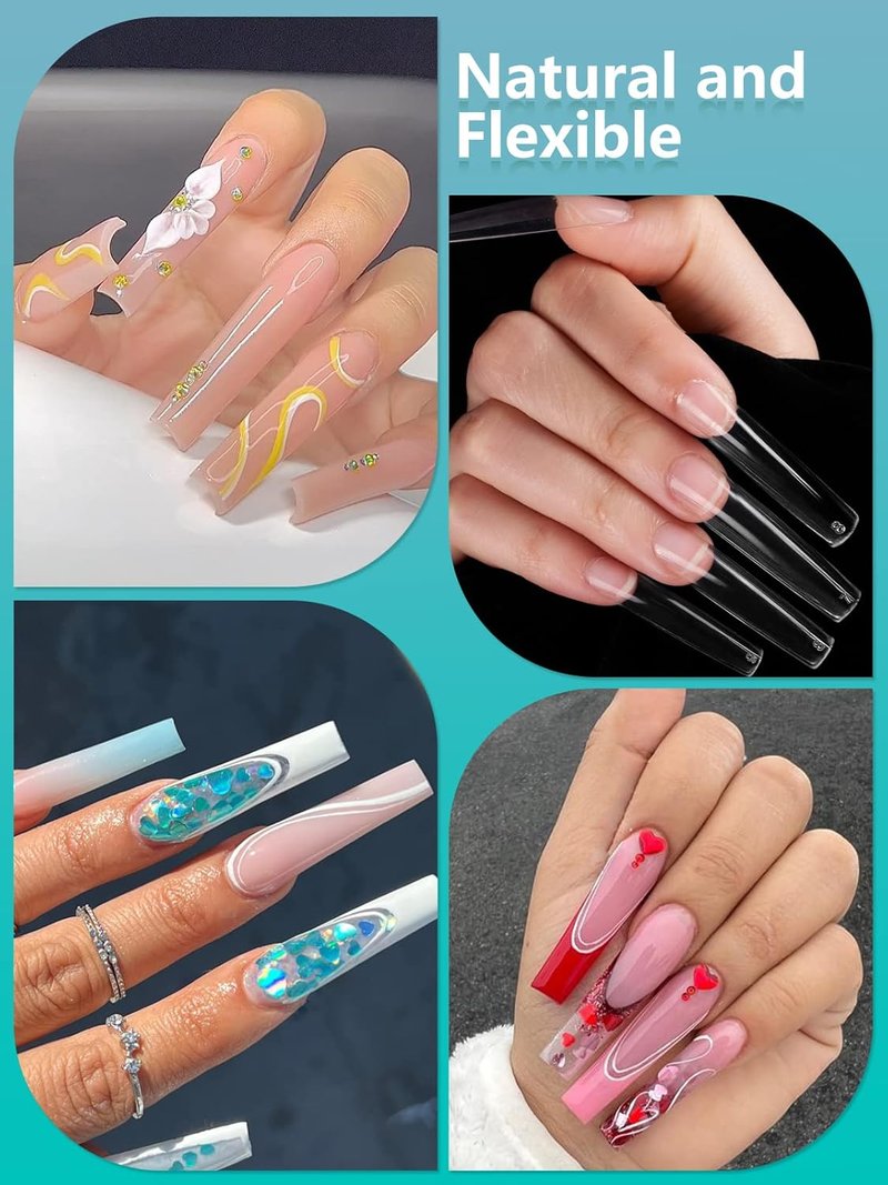 3XL Clear Nail Tips - 504PCS Extra Long Tapered Square Full Cover | 12 Sizes for Acrylic Nails & DIY